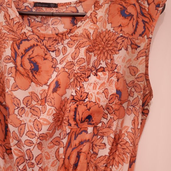 Orange Floral Elastic Waist Dress - Picture 2 of 5